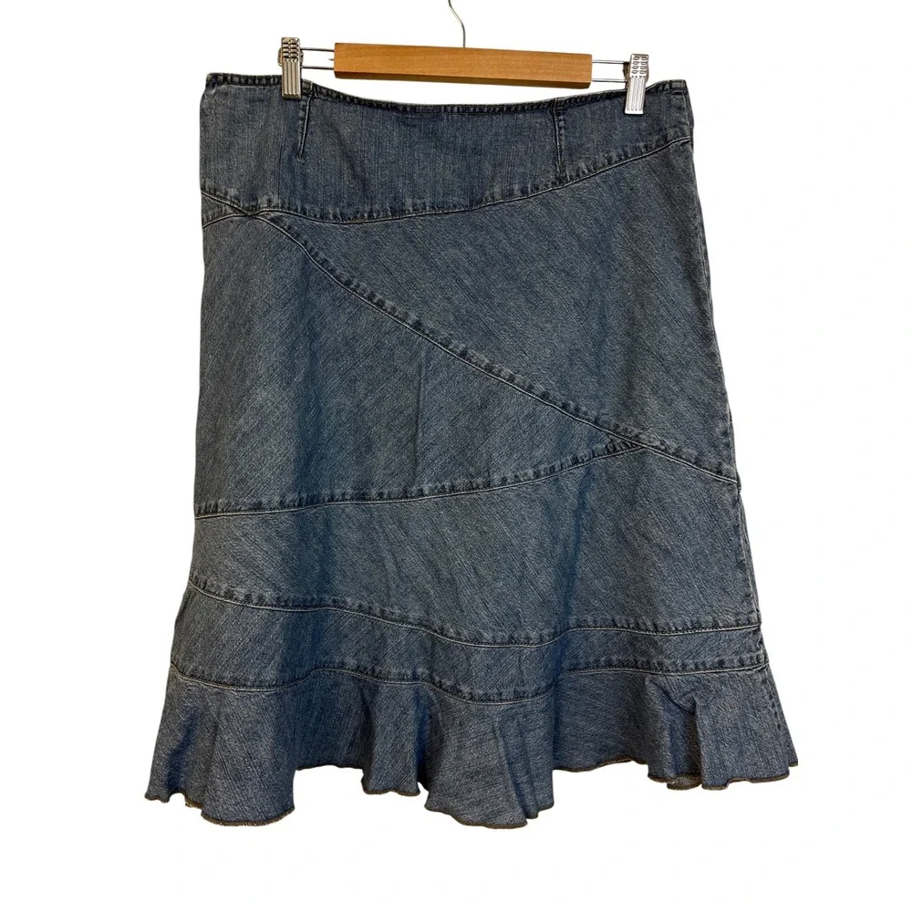 GAP Denim Skirt Sz12 Blue Ruffle Midi Y2K Boho Cowgirl Cottage Country Western